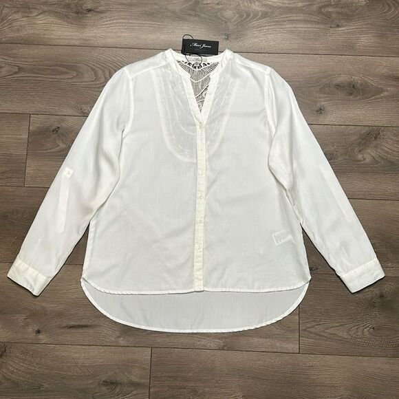 Mavi White Long Sleeve Button Up Roll Up Sleeve Embroidered Shirt Size XL‎ - Picture 1 of 12
